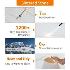 2 Tier Sintered Stone End Table Round White Sofa Side TableSmall Coffee Table with Black Frame - Modern Bedside Nightstand