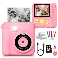 Kids Digital Camera 2.4" 1080P HD Video Camera Portable Instant Print Camera with 32GB Card, Birthday Gift for Boys Girls 3-12