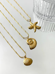 Peri'sbox Minimalist Starfish Stripe Conch Scallop Shaped Pendant Necklace for Women Waterproof Trend Jewelry Summer Beach Party