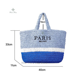 Women's Fashion Large Capacity Handmade Straw Knitting Tote Bag Summer Travel Beach Shoulder Bags Casual Simple Portable Handbag