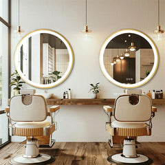 Bathroom Mirror with LED 60/80cm Round Illuminated Wall Mirror Aluminum Gold Frame Anti-fog 3 Lighting Color Memory Function