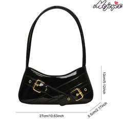 MOJOYCE Small Belt Design Glossy Patent Leather Shoulder Bags Women Luxury Brand Tote Handbag Y2K Underarm Bag with Inner Pocket