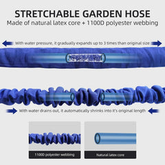 100ft Expandable Garden Hose, Flexible and Lightweight Water Hose with High Pressure Nozzle, Durable and Tangle-Free (Blue)