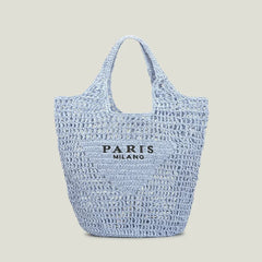 Casual Hollow Straw Women Shoulder Bags Designer Letters Handbags Paper Woven Large Tote Bag Handmade Summer Beach Purses 2024