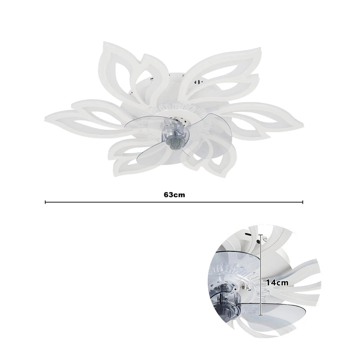 KOMORE Modern Flower Shape Ceiling Fan with Light with 3 Color temperature 6 Speeds for Office, Living Room, Bedroom