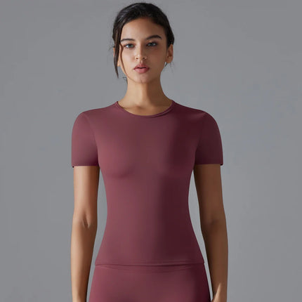 Women Running Sports T Shirt Summer Short Sleeve Round Neck Breathable Stretchy GYM Yoga Slim Fitness Active Top Tee