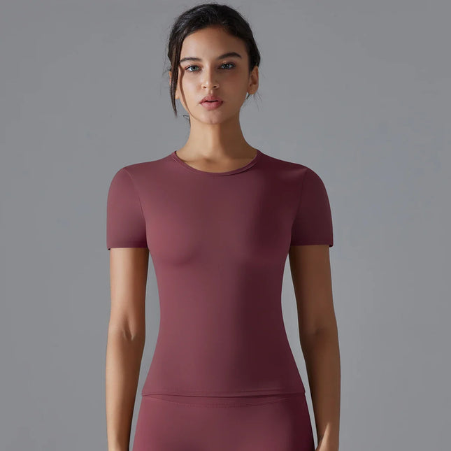 Women Running Sports T Shirt Summer Short Sleeve Round Neck Breathable Stretchy GYM Yoga Slim Fitness Active Top Tee