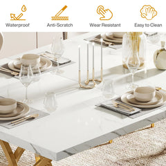Tribesigns 63-Inch Rectangular Dining Table for 4 to 6, Modern Kitchen Table with Faux Marble Table Top, White Dinner Tables