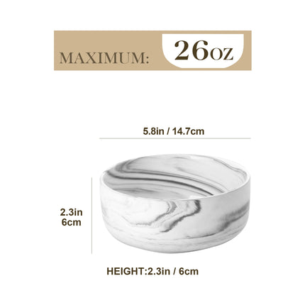 MALACASA 4 Piece Bowl 26oz Ceramic Dinnerware set White Porcelain Plates Grey Marble Tableware Set Cereal Bowls Salad Soup Bowls