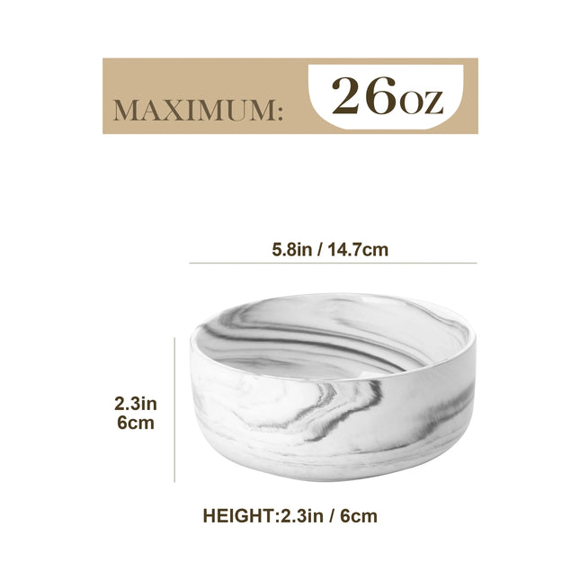 MALACASA 4 Piece Bowl 26oz Ceramic Dinnerware set White Porcelain Plates Grey Marble Tableware Set Cereal Bowls Salad Soup Bowls