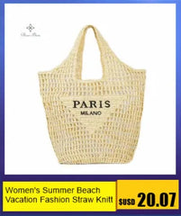 Women's Fashion Large Capacity Handmade Straw Knitting Tote Bag Summer Travel Beach Shoulder Bags Casual Simple Portable Handbag
