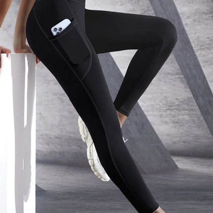 New High Waist Women's Leggings Stretch Yoga Pants Tights With Pockets Push Up Fitness Running Sportswear Solid Color Pants