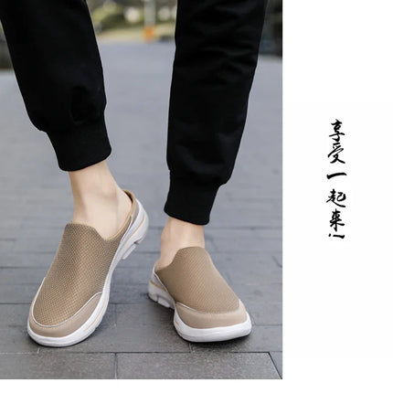 2024 Summer new breathable mesh shoes outdoor non-slip walking shoes comfortable sandals men half slippers casual loafers 35-48