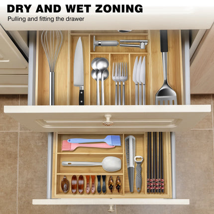 Kitchen Cutlery Drawer Organizer with 6 - 8 Compartments, Ideal Storing Knives, Forks and Other Utensils Cutlery Organizer Tray