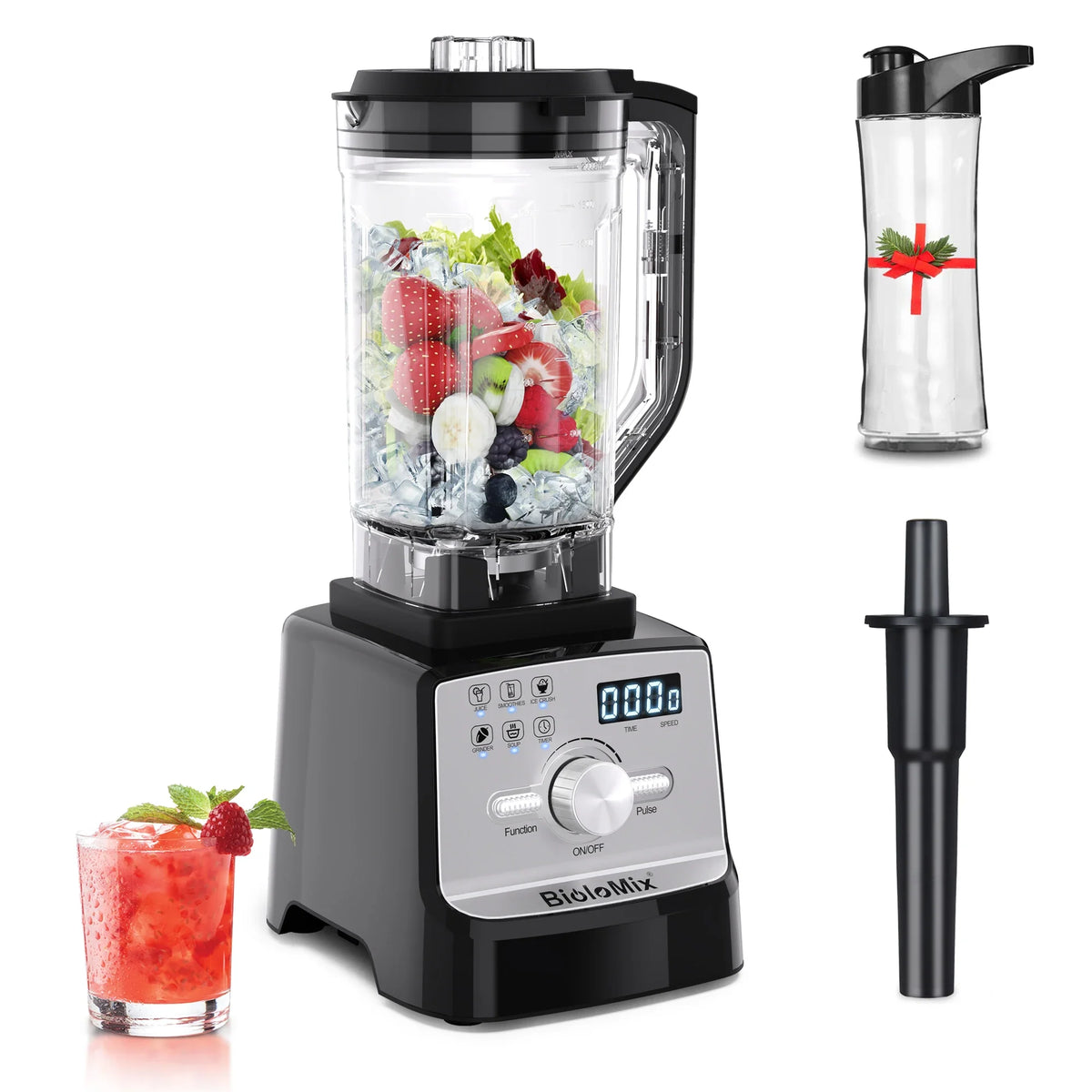 BioloMix Professional Blender Smoothie Mixer with 2L BPA Free Pitcher, Smart Timer And Pre-programed Peak 2200W Power Mixer