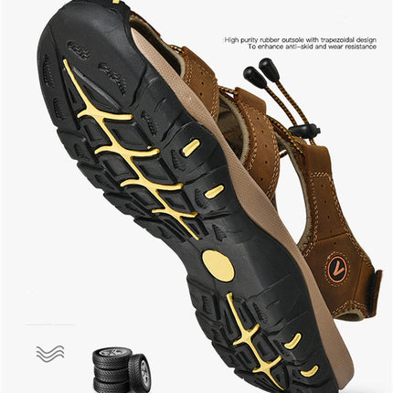 Summer Men Sandals Genuine Leather Mens Casual Shoes Outdoor Men Leather Sandals for Men Beach Shoes Roman Shoes Plus Size 38-48