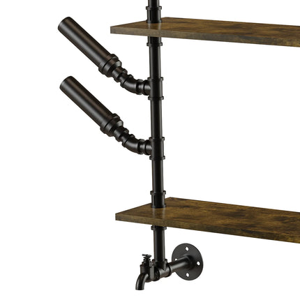 Pipe Bar Liquor Shelf, Floating Shelves with Wine Glass Holder, Wall Black Shelving Unit for Living Room and Kitchen