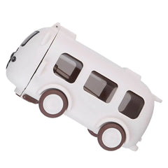 500ML Bus Shape Cartoon Water Cup with Movable Wheels & Strap Plastic Drinking Bottle Leakproof for Home Travel School