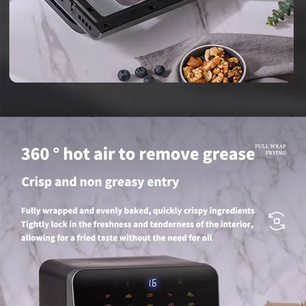 Electric Hot Air Fryer, 12L Large Capacity, 90% Less Oil, Convection Oven Deep Fryer, 360°Baking Viewable Window, Home Appliance