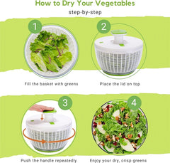 LMETJMA QuickPush Salad Spinner Large 6.3QT Vegetable Washer Dryer Strainer Drainer with Drain Salad Bowl and Colander JT400