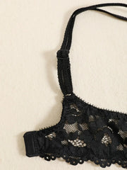 1 Set Elegant Erotic Lace Embroidery Breathable Fabric Lingeries : Push-Up Bra, Low Waist Sheer Panty - Ultimate Valentine's Day