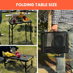 Grill Table For Outside,Lightweight Aluminum Folding Portable Metal Mesh Outdoor Grill Table For Camping Cooking BBQ RV Picnic