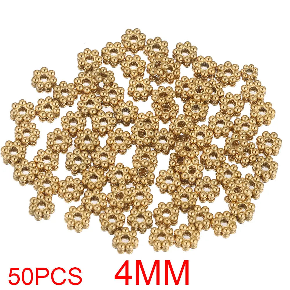 50pcs Stainless Steel Daisy Snowflake Flower Spacer Beads Gold Plated Loose Bead Cap for DIY Needlework Jewelry Making Bracelet