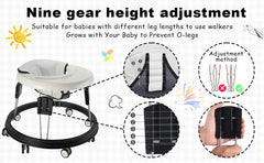 Baby Walker, Foldable Multi-Function Anti-Rollover Walker with Brake Design,5 Level Height Adjustable, Baby Walkers