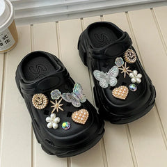 Children's Slippers for Home Black White Versatile Girls Summer EVA Outdoor Beach Slippers Fashion Elegant Kids Princess Shoes