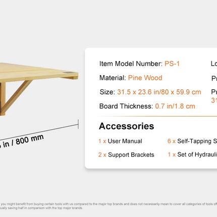 VEVOR Wall Mounted Folding Table Wooden Floating Desk with Iron Bracket Drop Leaf for Home Office Kitchen Bar Space-Saving