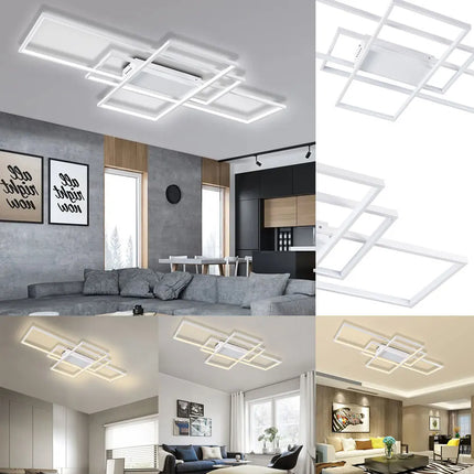 KOMORE Neutral Style Rectangular LED Semi Flush Ceiling Light,  White / Stepless Dimming for Office, Living Room, Bedroom