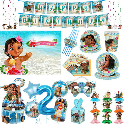 Disney Moana Birthday Decoration Tableware Cup Plate Backdrop Banner Kit Vaiana Moana Theme Happy Party Deco Balloons Supply Set