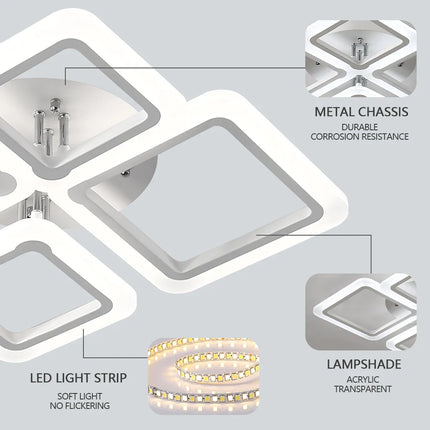 Modern LED Ceiling Light Dimmable Ceiling Lamp Fixture  Acrylic Flush Mount Ceiling Chandelier Lighting for Living Room Home