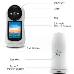 4MP 2K PTZ Wifi Camera Video Call with 2.8 Inch IPS Screen Baby Cry Sound Detection Security IP Camera 3MP Baby Monitor iCSee