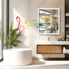 60/70CM Illuminated LED Wall Mirrored Bathroom Storage Medicine Cabinet with Shaver Socket, Bluetooth Speaker Anti-Fog
