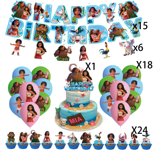 Moana 2 Party Decoration Disposable Tableware Set Paper Cups Plates Tablecloth Banner Balloon Cake Topper Gift Bag Baby Shower