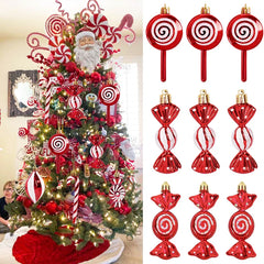 6pcs/box Christmas Tree Pendant Red Star Candy Snowflake Xmas Ball Ornament New Year 2025 Home Decoration Noel Gift Navidad 2024