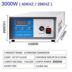 GENENG Ultrasonic Generator 40KHz Power Adjustable 600W/1500/3000W Converts Electrical Pulses Transducer Power Supply