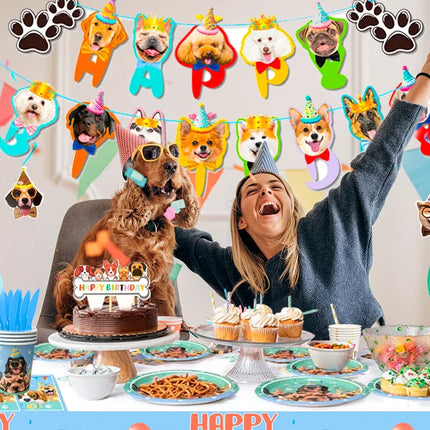 Puppy Birthday Party Supplies for Kids,159pcs Birthday Party Supplies&Tableware Set Dog Party Plates Cups Napkins Banner Balloon
