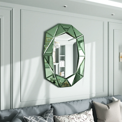 Asymmetrical Decorative Wall Mirror for Living Room and Bedroom, Glass Inlayed Accent Vanetian Mirror, 100cm