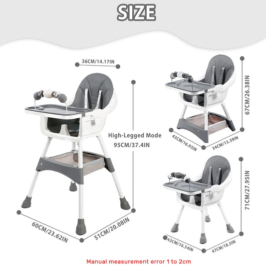 Baby High Chair, Portable Baby Dining Chairs Eat & Play Convertible High Chair with Double-Layer Dinner Plate and Toy Rack
