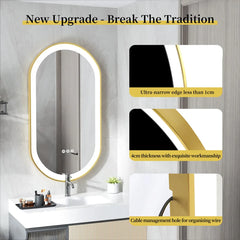 LUVODI Luxury Oval Led Illuminated Bathroom Mirror Gold Aluminum Frame with Demister Pad