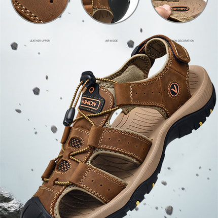 Summer Men Sandals Genuine Leather Mens Casual Shoes Outdoor Men Leather Sandals for Men Beach Shoes Roman Shoes Plus Size 38-48