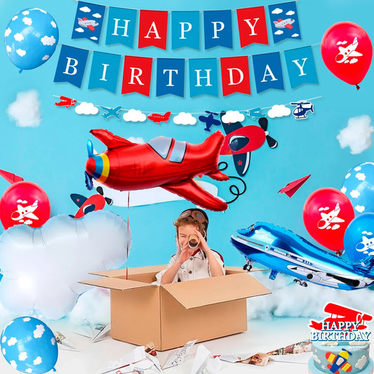 Airplane Birthday Party Decorations,167pcs decorations&Airplane Party Tableware set-Airplane Plates Napkins Cups TableCloth etc