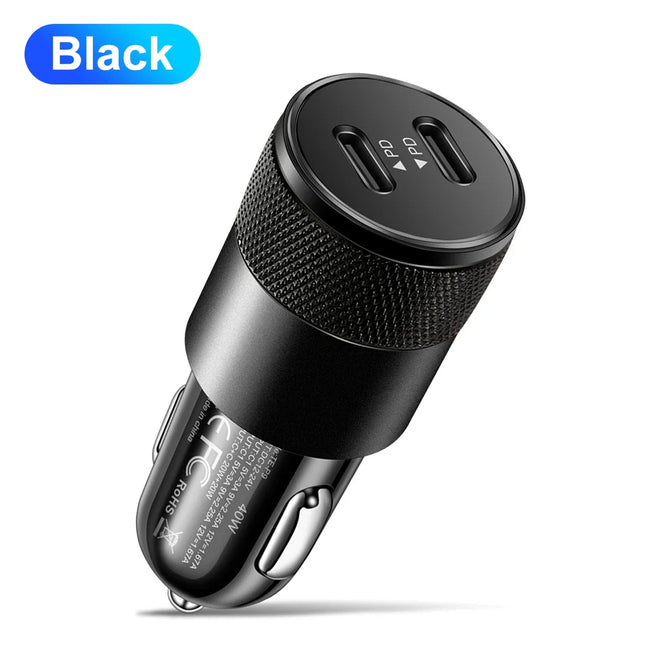 40W Dual PD Car Charger Adapter Fast Charging Type USB C Quick Charger in Car Mobile Phone for iPhone15 Pro Max Xiaomi 14 Huawei