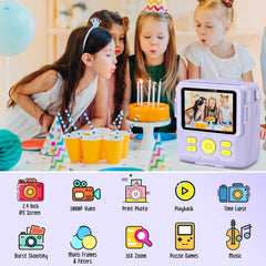 Gofunly Children's Instant Print Camera Thermal Printing Digital Camera 2.4" 1080P Camera Toy For 6-12 Years