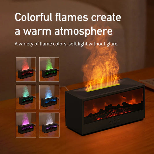 Fireplace Air Humidifier Dynamic Flame Essential Oil Diffuser 150ml Aromatherapy Diffuser with Timer Cool Mist Humidifier