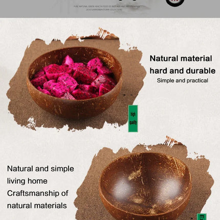 Natural Coconut Bowl Dinner Set for Women, Handmade Wooden Tableware, Wood Spoon, Dessert Fruit Salad, Mixing Rice Ramen Bowl, 1