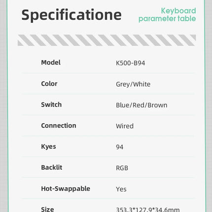 Machenike K500 Mechanical Keyboard Gaming Keyboard Wired Keyboard Hot Swappable 94 Keys RGB Light Mac Windows