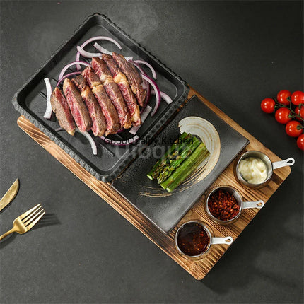 Dining room single and double tableware Cast iron barbecue plate Square alcohol oven baking tray Korean style barbecue stove set